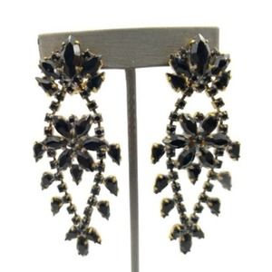 Czech Black Rhinestone Earrings - Rare Vintage Husar D Jewelry